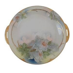 Royal Rudolstadt Hand Painted Prussia Plate White Roses Gold Trim Handles